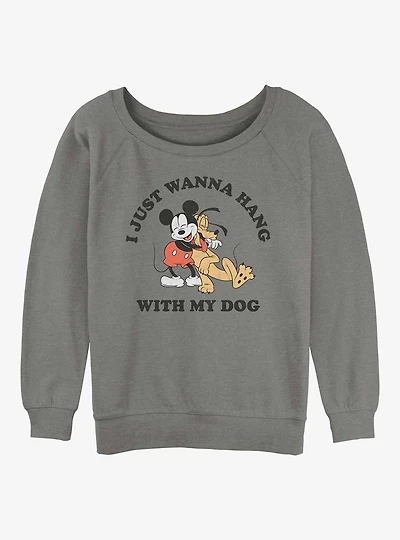 Disney Mickey Mouse & Pluto Dog Lover Girls Slouchy Sweatshirt