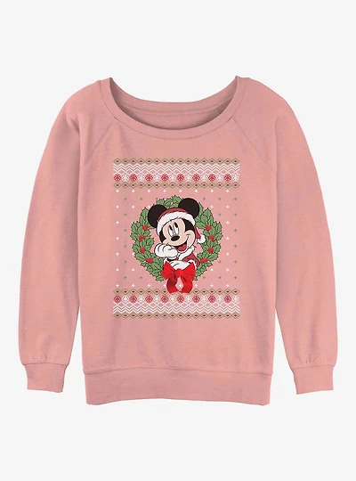 Disney Mickey Mouse Holiday Wreath Girls Slouchy Sweatshirt