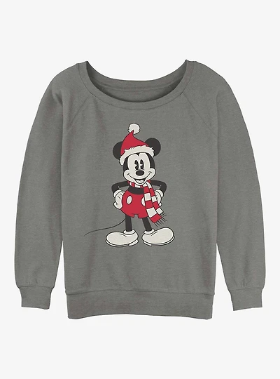 Disney Mickey Mouse Santa Hat Girls Slouchy Sweatshirt