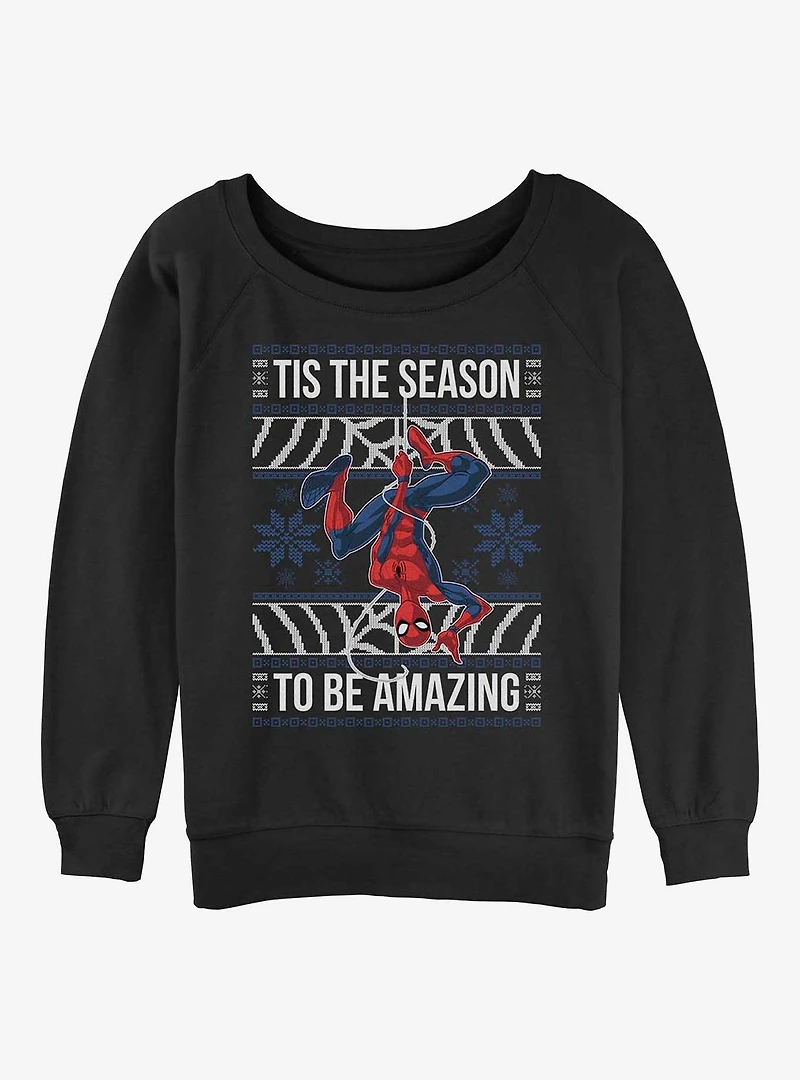 Marvel Spider-Man Tis The Season To Be Amazing Girls Slouchy Sweatshirt