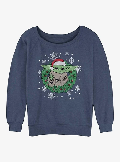 Star Wars The Mandalorian Galactic Holiday Wreath Girls Slouchy Sweatshirt