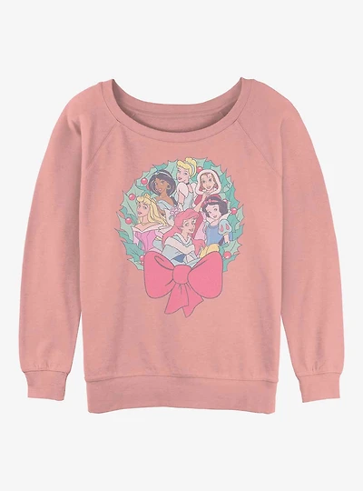 Disney Princesses Holiday Wreath Girls Slouchy Sweatshirt