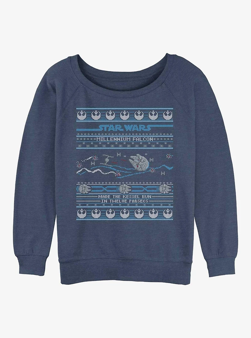 Star Wars Falcon Attack Ugly Christmas Girls Slouchy Sweatshirt