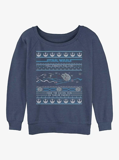 Star Wars Falcon Attack Ugly Christmas Girls Slouchy Sweatshirt