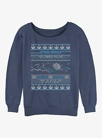 Star Wars Falcon Attack Ugly Christmas Girls Slouchy Sweatshirt