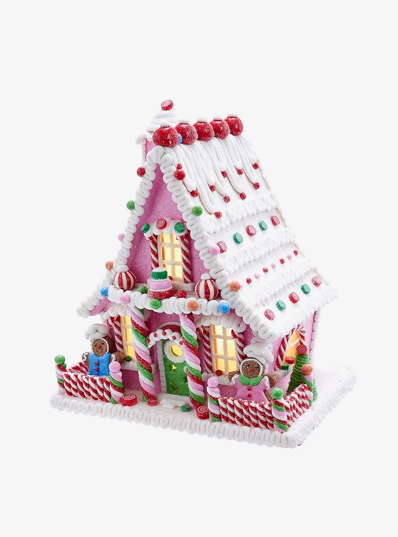 Kurt Adler Pink Candy LED Gingerbread House Figure