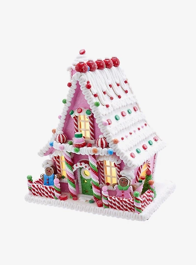 Kurt Adler Pink Candy LED Gingerbread House Figure