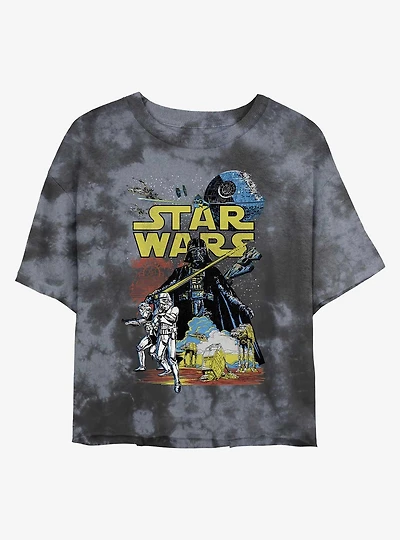 Star Wars Classic Print Tie-Dye Womens Crop T-Shirt