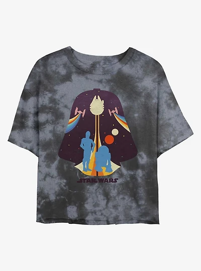 Star Wars Helmet Galxy Reflection Tie-Dye Womens Crop T-Shirt