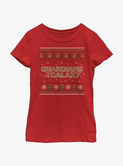 Marvel Guardians of the Galaxy Ugly Christmas Sweater Pattern Youth Girls T-Shirt