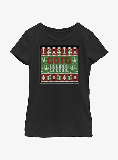 Marvel Guardians of the Galaxy Ugly Christmas Sweater Pattern Holiday Special Youth Girls T-Shirt