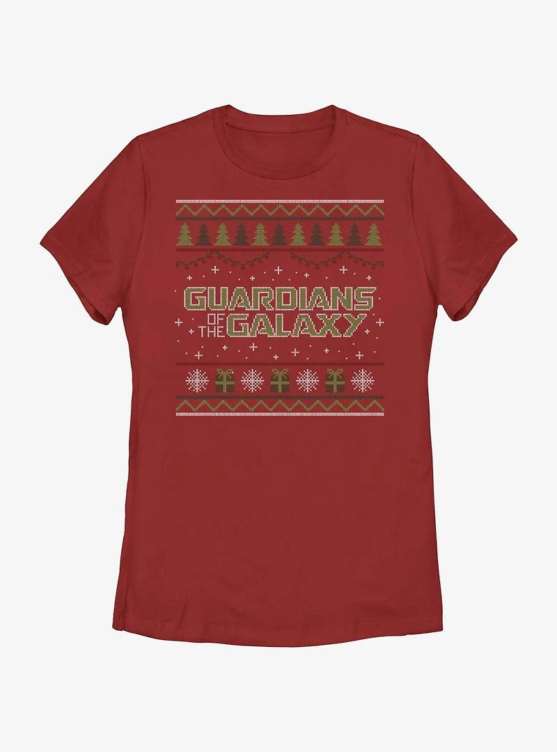 Marvel Guardians of the Galaxy Ugly Christmas Sweater Pattern Womens T-Shirt