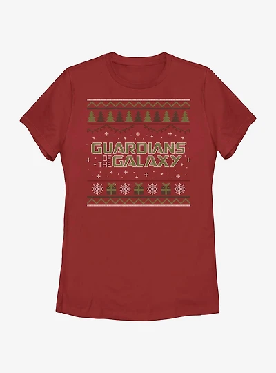 Marvel Guardians of the Galaxy Ugly Christmas Sweater Pattern Womens T-Shirt