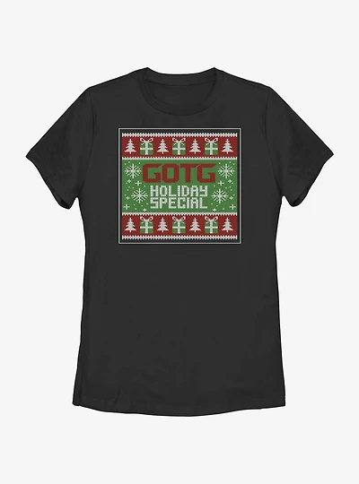 Marvel Guardians of the Galaxy Ugly Christmas Sweater Pattern Holiday Special Womens T-Shirt