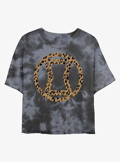 Marvel Black Widow Icon Leopard Fill Womens Tie-Dye Crop T-Shirt