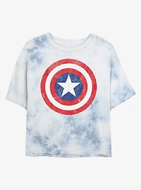 Marvel Captain America Distressed Shield Womens Tie-Dye Crop T-Shirt