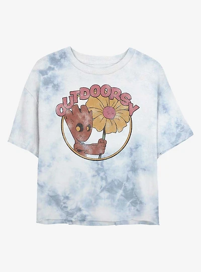 Marvel Guardians Of The Galaxy Outdoorsy Groot Womens Tie-Dye Crop T-Shirt