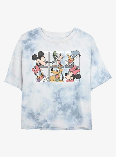 Disney Mickey Mouse And Friends Grid Womens Tie-Dye Crop T-Shirt
