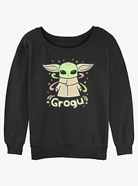 Star Wars The Mandalorian Cute Sparkly Grogu Girls Slouchy Sweatshirt