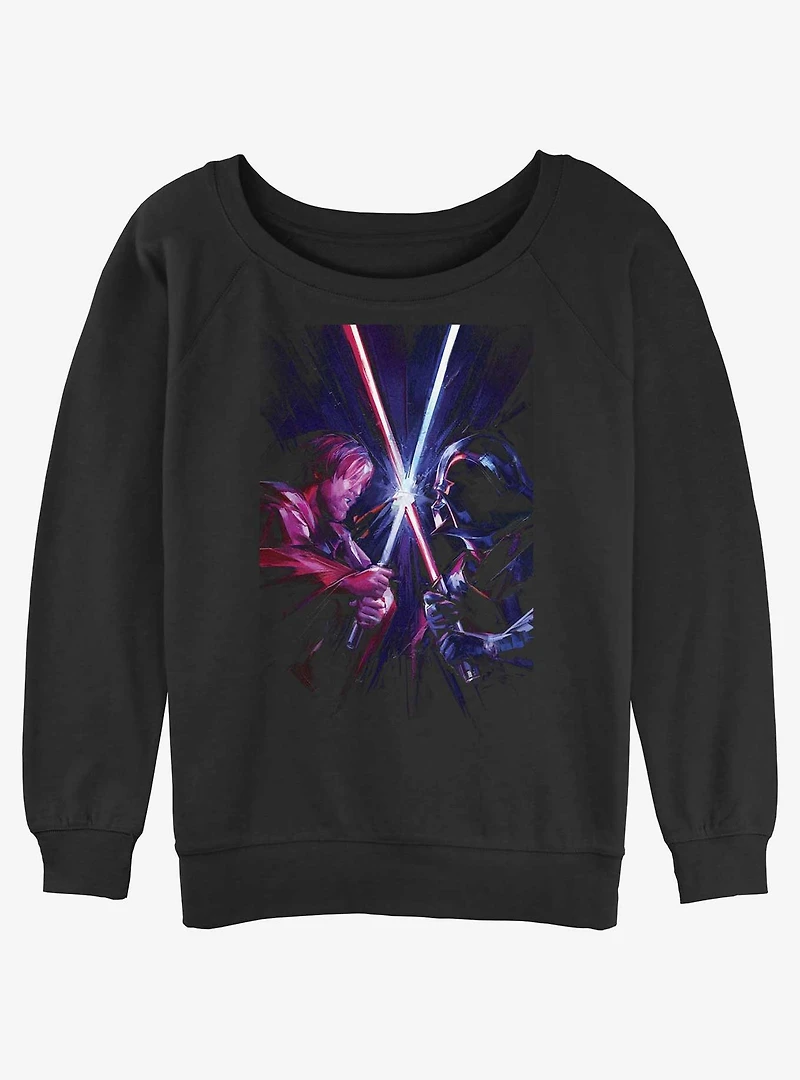 Star Wars Kenobi and Vader Saber Fight Girls Slouchy Sweatshirt