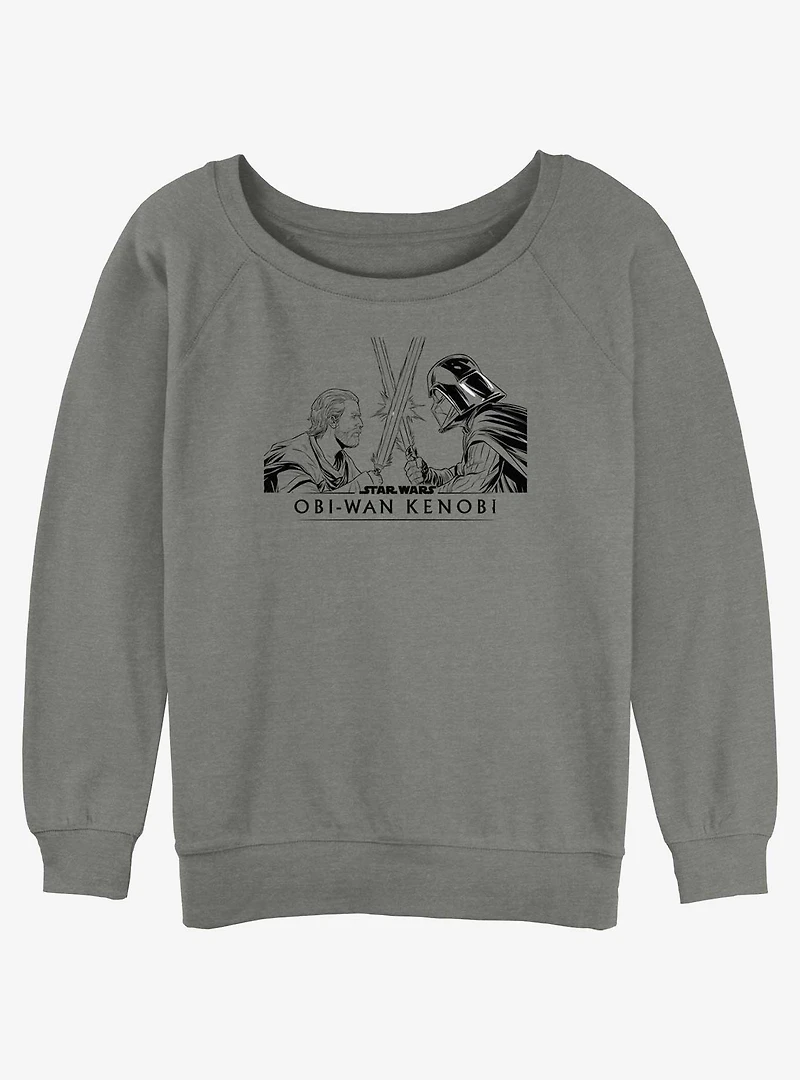 Star Wars Kenobi and Vader Clash Girls Slouchy Sweatshirt