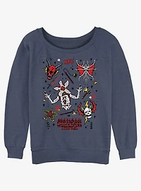 Stranger Things Hellfire Club Doodles Girls Slouchy Sweatshirt