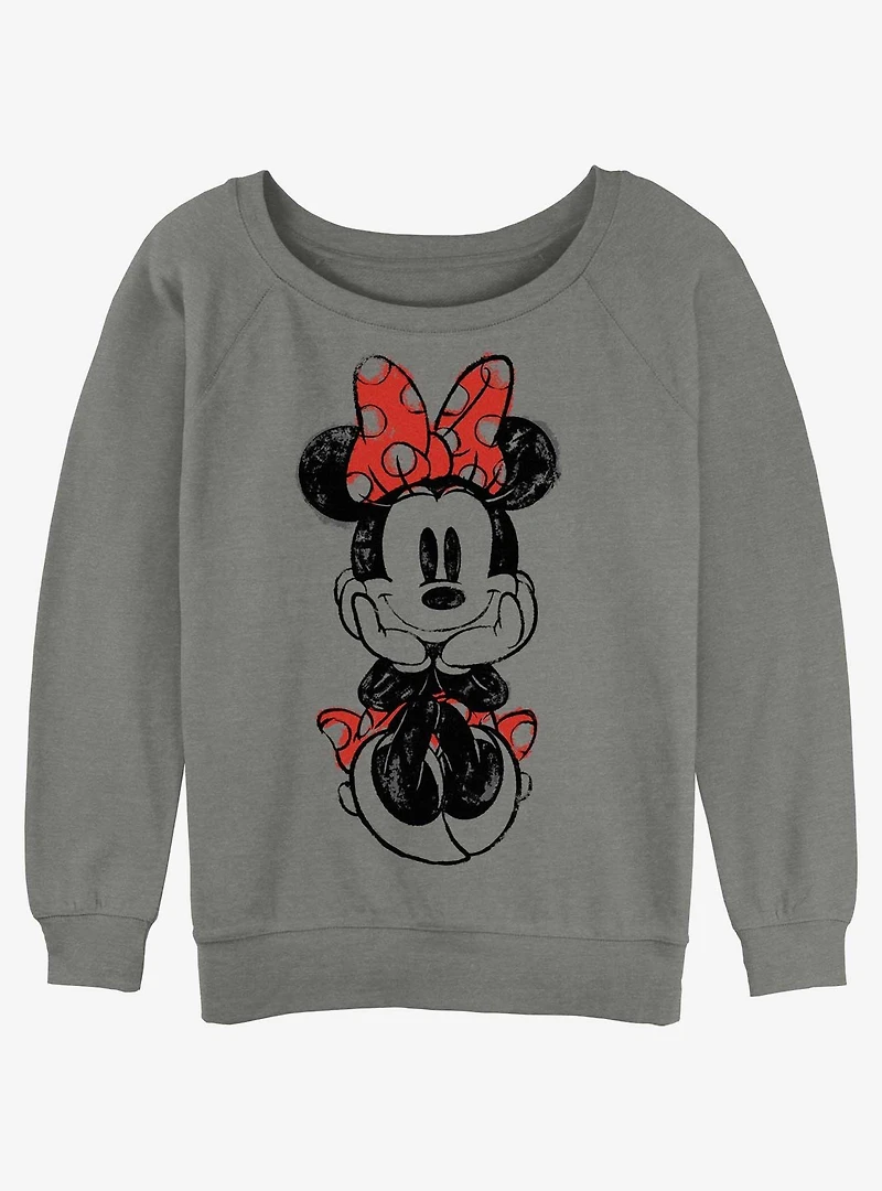 Disney Minnie Mouse Sitting Sketch Girls Slouchy Sweatshirt