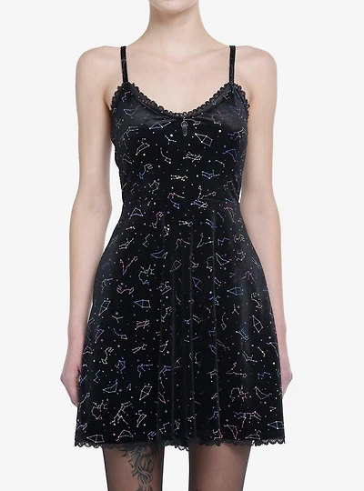 Cosmic Aura Rainbow Constellations Velvet Skater Dress