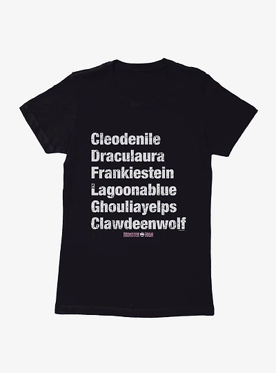 Monster High Names Womens T-shirt