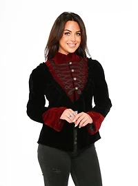 Black and Red Military Velvet Jacket