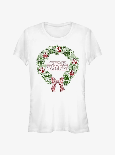 Star Wars Christmas Wreath Icon Fill Girls T-Shirt
