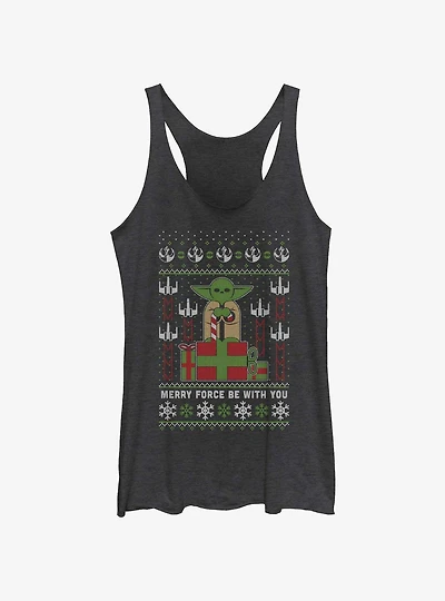 Star Wars Yoda Ugly Christmas Girls Tank