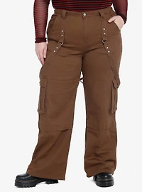 Brown Wide Leg Suspender Pants Plus