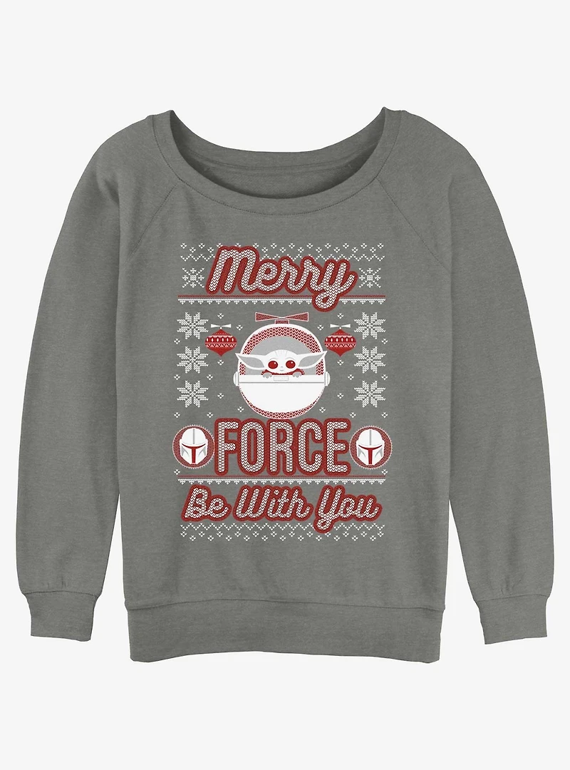 Star Wars The Mandalorian Merry Force Ugly Christmas Girls Slouchy Sweatshirt