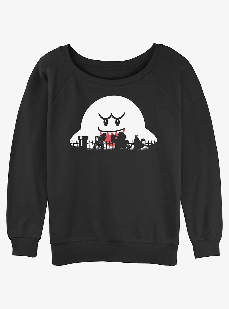 Nintendo Mario Big Boo Silhouettes Girls Slouchy Sweatshirt