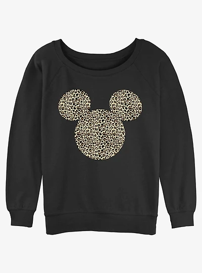 Disney Mickey Mouse Animal Print Ears Girls Slouchy Sweatshirt