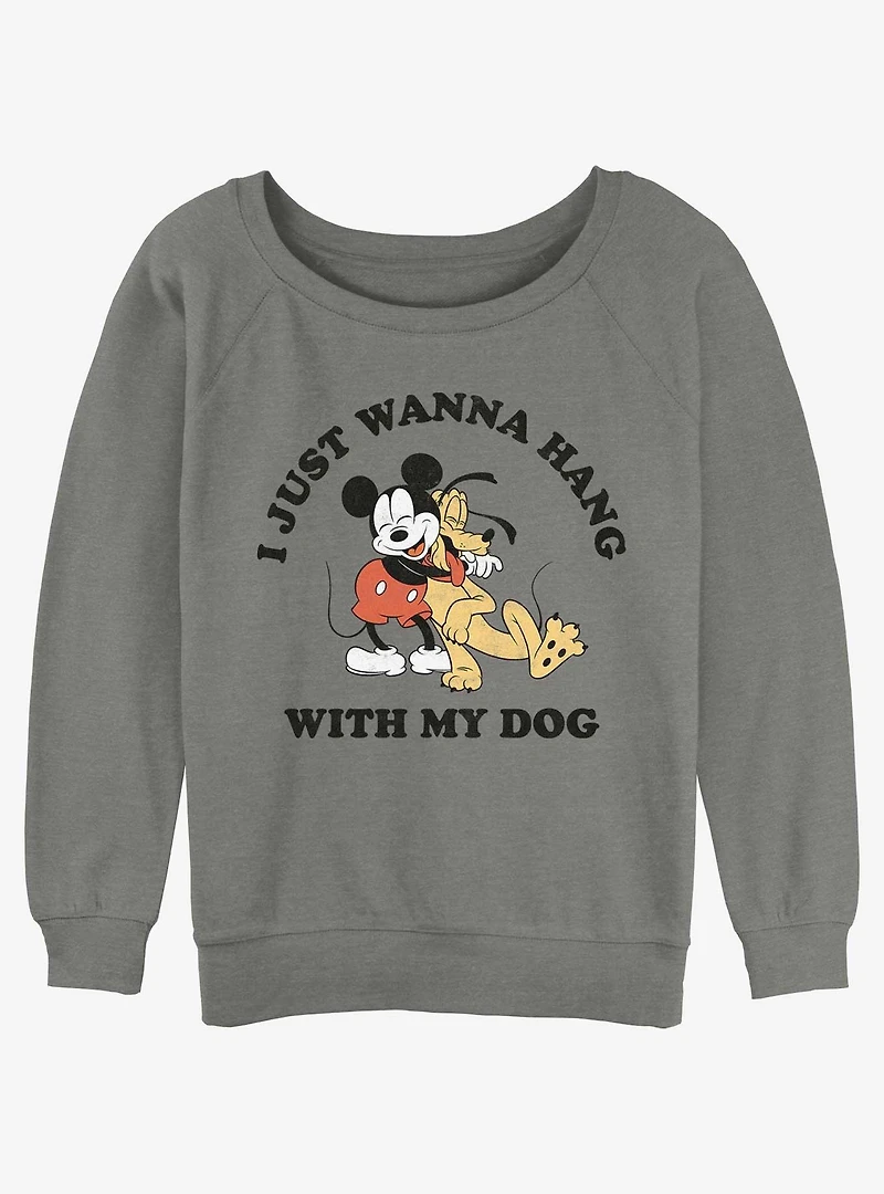 Disney Mickey Mouse & Pluto Dog Lover Girls Slouchy Sweatshirt