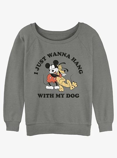 Disney Mickey Mouse & Pluto Dog Lover Girls Slouchy Sweatshirt