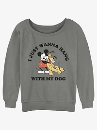 Disney Mickey Mouse & Pluto Dog Lover Girls Slouchy Sweatshirt