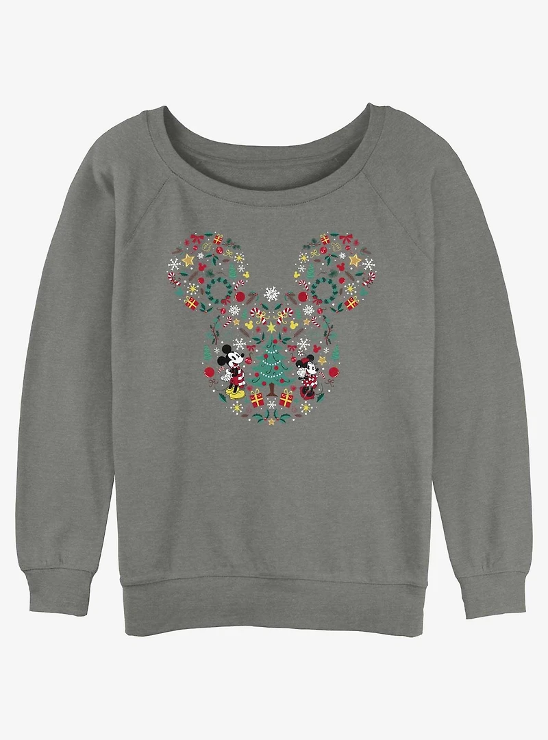 Disney Mickey Mouse & Minnie Holiday Icon Ear Fill Girls Slouchy Sweatshirt