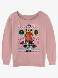 Squid Game Red Light, Green Light Ugly Christmas Girls Slouchy Sweatshirt