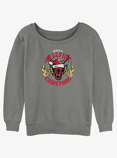 Stranger Things Hellfire Christmas Girls Slouchy Sweatshirt