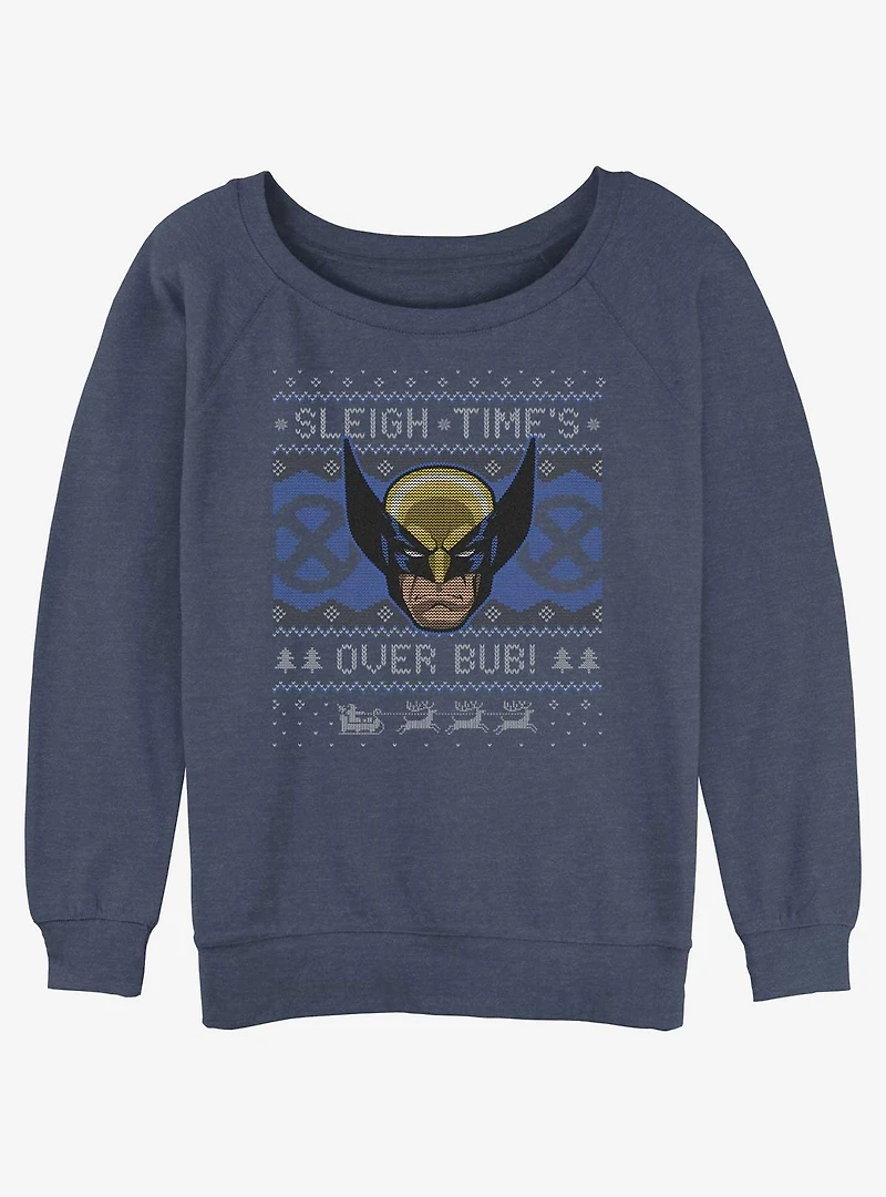 Marvel X-Men Wolverine Sleigh Time Ugly Christmas Girls Slouchy Sweatshirt