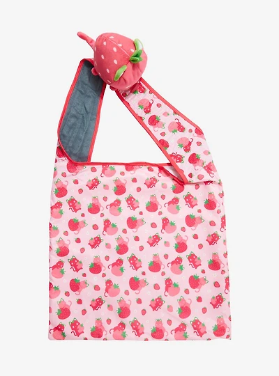 Strawberry Cat Plush Reusable Tote Bag