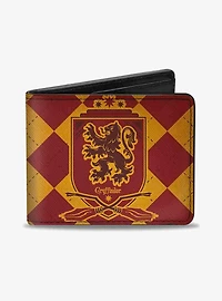 Harry Potter Gryffindor Shield Brooms Argyle Burgundy Bifold Wallet