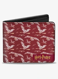 Harry Potter Hedwig Flying Poses Burgundy Bifold Wallet