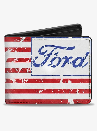 Ford Script Americana Flag Weathered Bifold Wallet