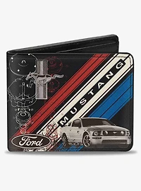 Mustang Tri Bar Logo Diagonal Stripe Blueprint Bifold Wallet