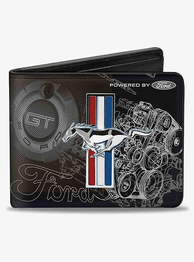 Mustang Tri Bar Stripe Gt Motor Blueprint Bifold Wallet