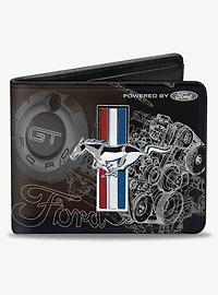 Mustang Tri Bar Stripe Gt Motor Blueprint Bifold Wallet
